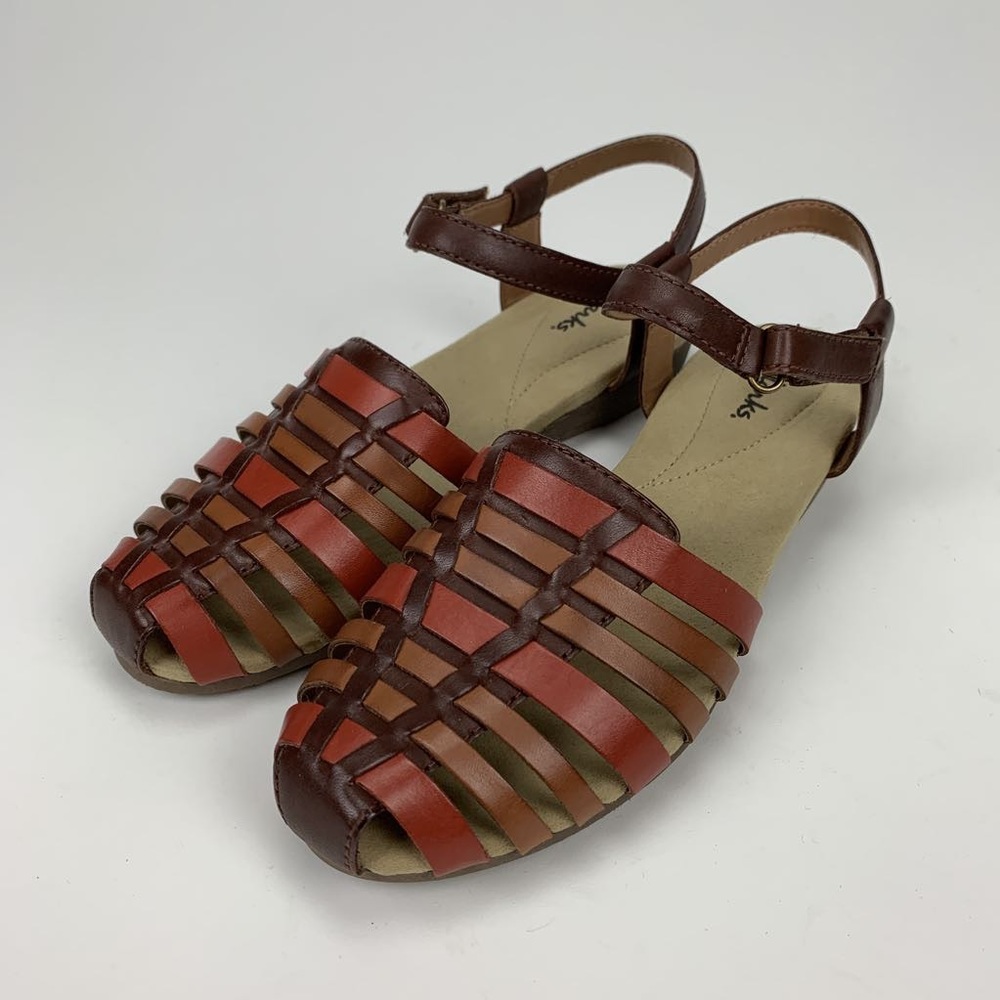Clark’s Womens Flat Wedge Sandals brown leather 8M